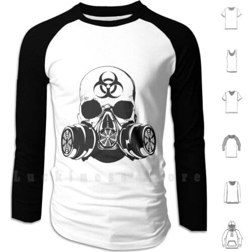 Biohazard Zombie Skull Hoodie Long Sleeve Skull Bone Bones Skeleton Open Mouth Vector Black White Teeth Tooth Live