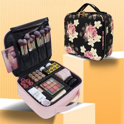 Outdoor Multifunction Travel Cosmetic Bag Waterproof PU Portable Plaid Pattern Storage Box Makeup Case