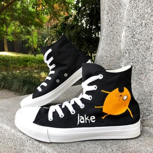 Wen Design Custom Adventure Time Animation Finn and Jake Hand Painted Shoes High Top Mens Canvas Sneakers Womens Athletic Shoes