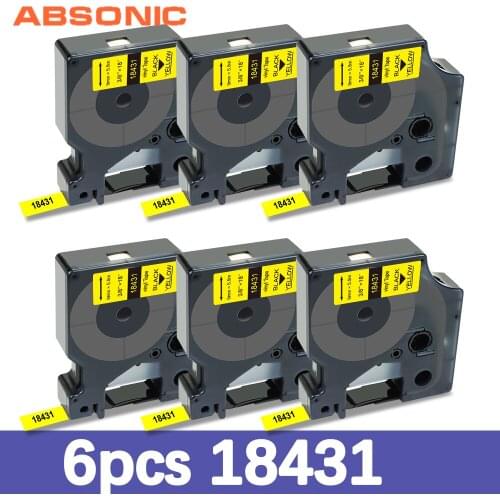 Absonic 6PK 9mm Vinyl Label Compatible for DYMO Rhino IND 18431 Label Black on Yellow for Dymo Rhino 4200 5000 5200 LabelMaker