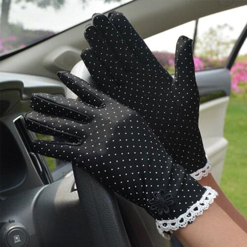 Womens Fashion Cotton Summer Gloves Lace Patchwork Gloves Anti-skid Sun Protection Driving Short Thin Gloves Dot Women Gloves