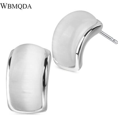 Trendy Opal Stone Silver Color Stud Earrings For Women Minimalist Bulgaria Jewelry Vintage Bridal Earings Accessories 2018 New