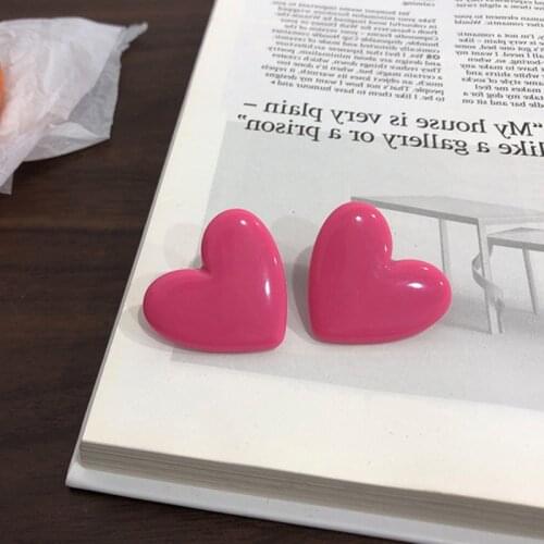 Big Pink Heart Stud Earrings for Women Acrylic Candy Color Earrings Korean Fashion Jewelry Geometric Earing Girl Gifts