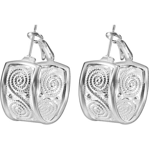27*13mm square flower vintage cheap silver plated hoop earring for women fashion jewelry gift new lovely party earring