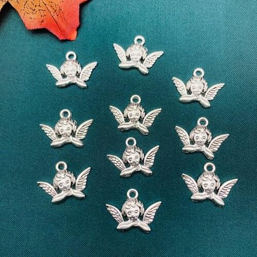 10Pcs Antique Silver Color Zinc Alloy Angel Baby Charms 20*15mm Retro Metal Angel Wing Jewelry Charm For Making Crafts Supplies