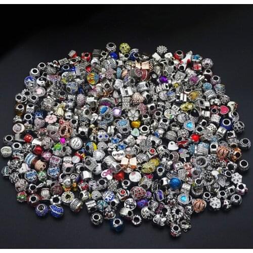10PCS Hot Randomly Mixed Style Big Hole Crystal Enamel Alloy Charms Beads Pendants Fit European Pandora Bracelets Jewelry Making