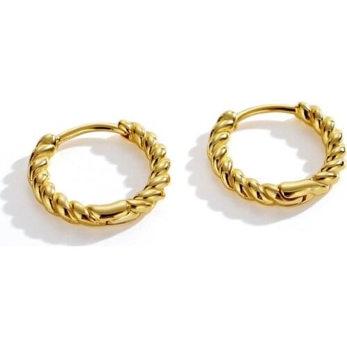 100% Authentic 925 Sterling silver White/Gold Roped Twisted Braid hoop Huggie earrings FINE jEWELRY tlE1214