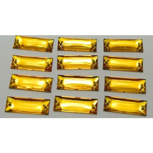 100 Gold Acrylic Flatback Sewing Rhinestone Rectangle Sew on beads 7X19mm
