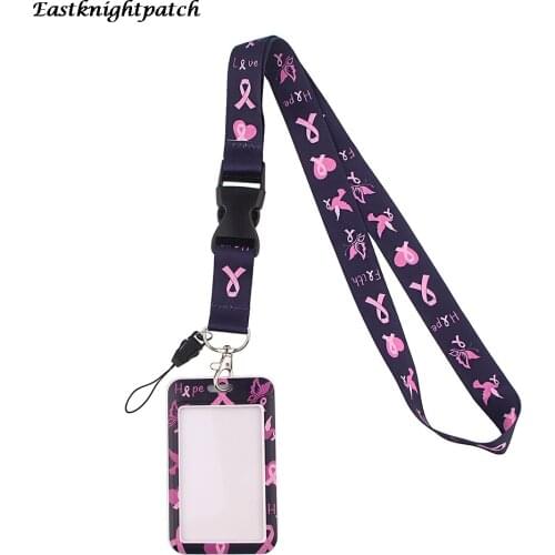 12pcs/lot E2709 Prevent Breast Cancer Lanyard Keychain key Badge Mobile Phone Rope Lanyard With Card Holder Cover