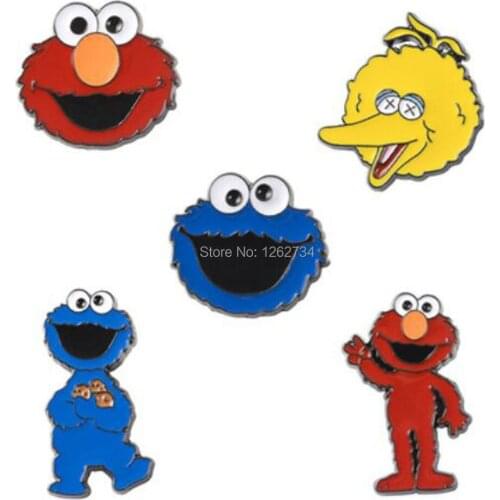 20/Lot 5 Styles Sesame Street Elmo Cookie Big Bird Brooch Figures Pin For Lapel Action Figure
