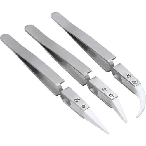 24 PCS Anti-Static Precision Reverse Ceramic Stainless Steel Industrial Tweezers Non-Conductive Heat Resistant Antimagnetic XB