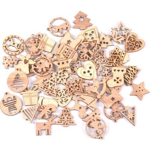 25pcs Wooden Christmas Ornaments Mini Tree Hanging Pendants Christmas DIY Decorations for Home New Year Gift