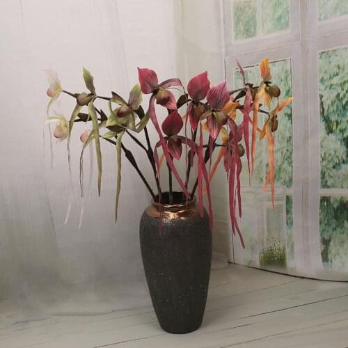 3 forks Paphiopedilum Artificial Silk flower Pocket Orchid Fake Flower For Home Garden Hotel Decoration Flower Arrangement