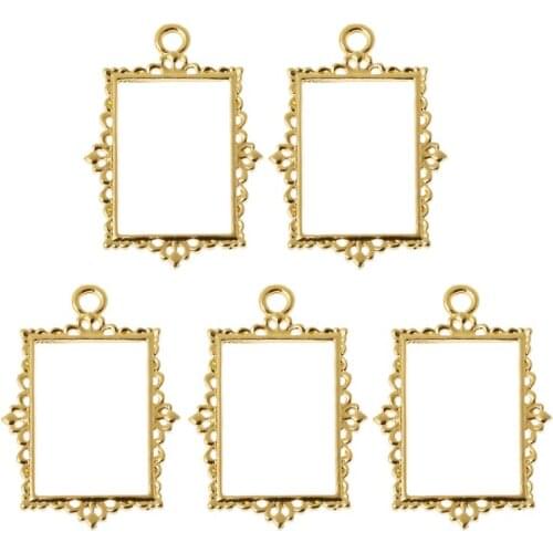 5Pcs Vintage Hollow Album Frames Pendant Open Bezel Setting UV Resin Jewelry DIY