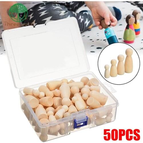 50pcs 33mm/43mm/53mm/65mm Unfinished Wooden DIY Color Painting Peg Dolls Male & Female Doll Bodies Decorations