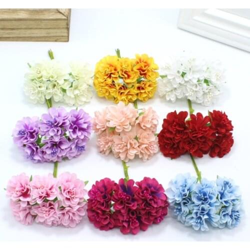 6pcs Silk Stamen Artificial Flower Bouquet Wedding Party Decoration DIY Handmade Wreath Gift Scrapbooking Craft Fake Flowers