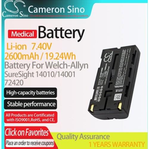 CameronSino Battery for Welch-Allyn SureSight 14010/14001/14011 fits 72420 Medical Replacement battery 2600mAh/19.24Wh 7.40V