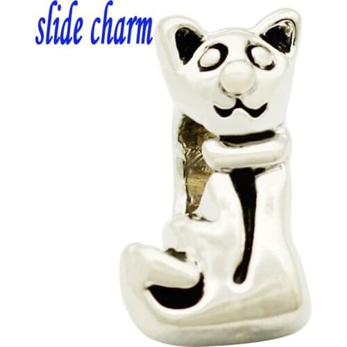 Slide charm Free shipping Adorable animal cat DIY charm beads fit Pandora bracelet