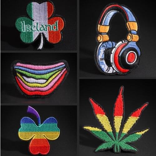 Colored maple lucky leaf clover garment Embroidery patches Sweater pants decoration Decal iron on clothes