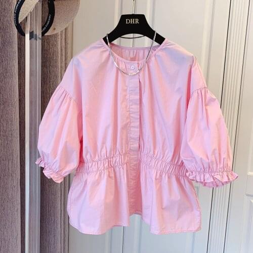Half Sleeve Design Sense Niche Loose Casual Crimp Puff Sleeve Doll Shirt Shirt Top for Women 2021