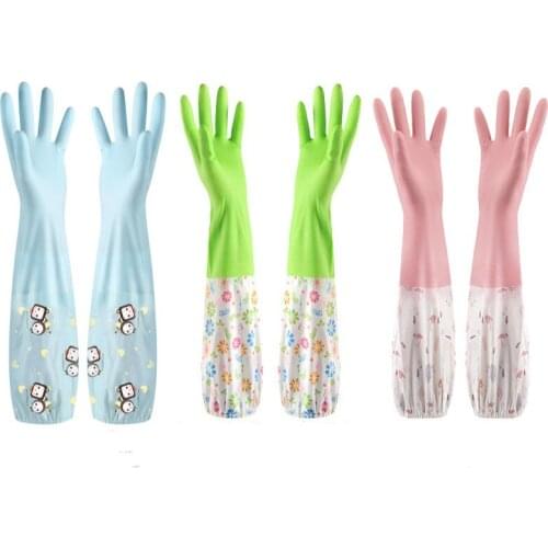 Add velvet padded kitchen cleaning household latex washing dishes washing rubber laundry rubber gloves waterproof brush durable
