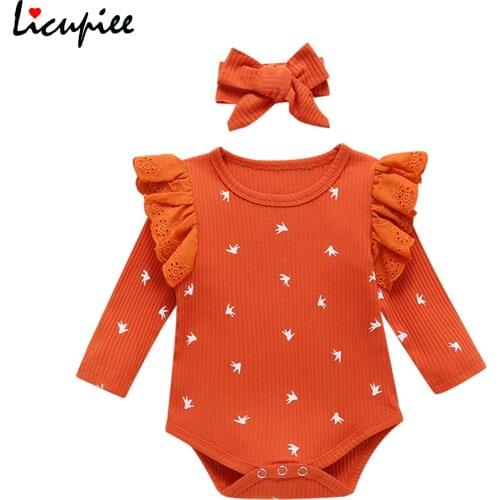 Babys Romper, Infant Round Neck Long Sleeve Bodysuit and Headwear Two-piece Suit for Toddler Boys Girls 0-24 Months
