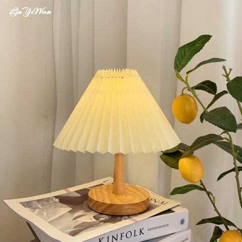Korean Pleated table lamp Wood Nightstand Lamp Study Reading Table Light for Living Room Bedroom Bedside Decorative Lighting