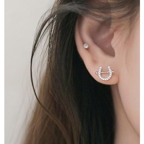 Korean Earrings Trendy 2021 Micro Zircon U Horseshoe Earrings for Women Stud Earrings Jewelry Wholesale Kolczyki