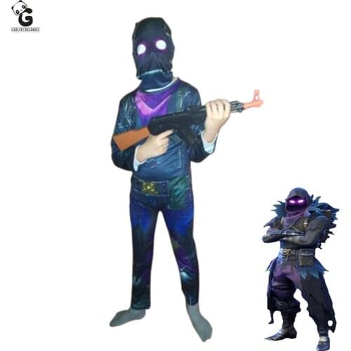 Game Skin Raven Costume Kids Scary Costumes Boy Jumpsuits Horror Raven Cosplay Halloween Costumes for Kids Skull Purim Costume