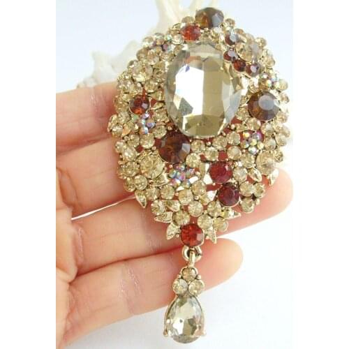 Pretty Teardrop Brooch Pin Pendant Brown Rhinestone Crystal EE04882C2
