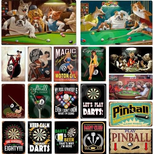 Vintage Style Metal Poster Home Decor Retro Game Room Darts Decorative Signs Billiard Balls Bathroom Decor Accessories
