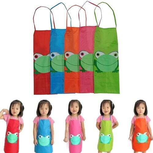 CUTE CASUAL KIDS CHILDREN WATERPROOF APRON CARTOON FROG PRINTED PAINTING COOKING