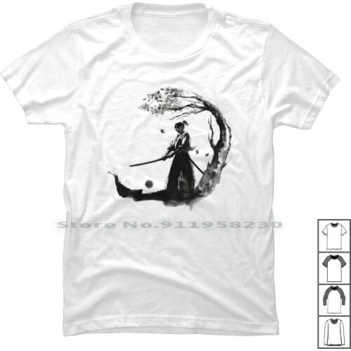 Man Holding Stick Under The Tree T Shirt 100% Cotton Illustration Fighter Holding Popular Under Trend Stick Tree Tick Samu Old