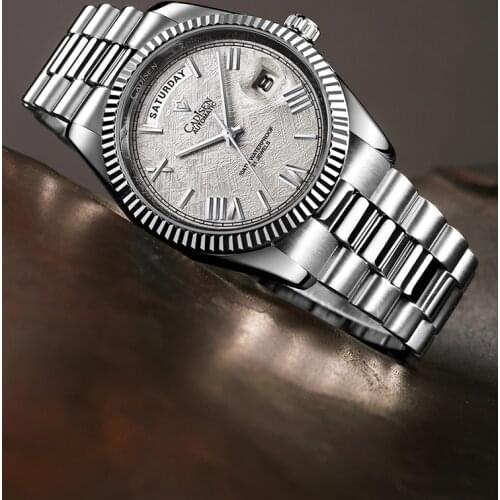 2021 New CADISEN Design Meteorite dial Mens Mechancial Watch Date Week Luxury Automatic Watch for men Japan 8285 Wristwatch man
