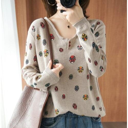 2021 Spring New Knit Sweater Womens Thin Section Bottoming Hedging Casual Korean Loose Comfortable Print Female Pullovers S-4XL