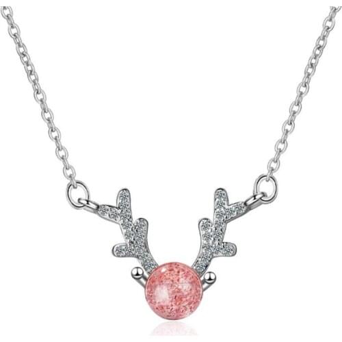New Natural Strawberry Crystal Antler Exquisite 925 Sterling Silver Jewelry Personality Animal Deer Exquisite Necklaces H429