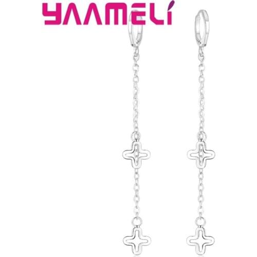 New Fashion Geometric Crossing Hollow Design Double Chain Earring Woman Girls Favorite Valentines Day Gift 925 Sterling Silver