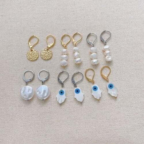 New Stainless Steel Gold Shell Pearl Starfish Pineapple Geometry Stone Dangle Pendant Earrings For Women 2021 Jewelry Gift