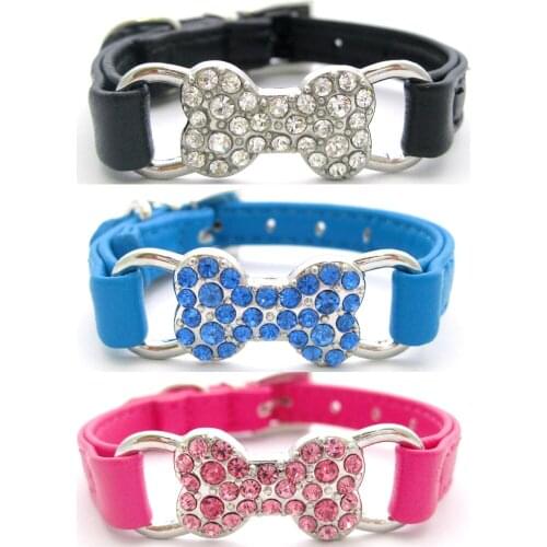 Dog collar Pink with blingy Bone pet animal cat faux leather collars gift