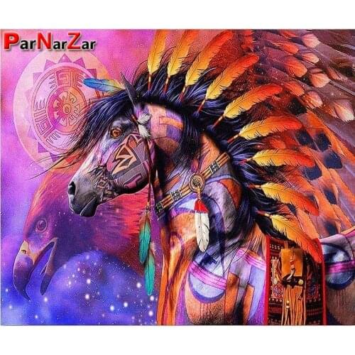 ParNarZar 5D DIY Diamond Painting Full Square/Round Drill Feathers and Horse Rhinestone Embroidery Cross Stitch Gift Home Decor