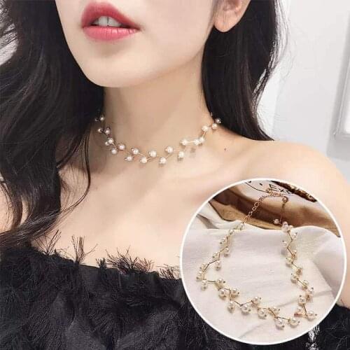 Braided handmade creative and elegant pearl cross tide female fashion simple Korean model collarbone chain necklace