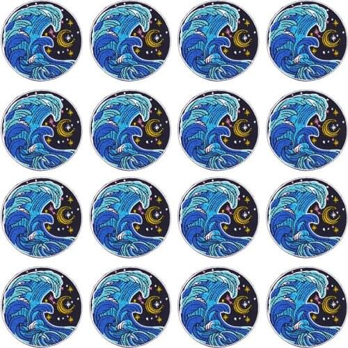 Prajna 10PCS Wave Adventure Iron On Patches Van Gogh Embroideried Patches For Clothing Wholesale Badges DIY T-shirt Bag Applique