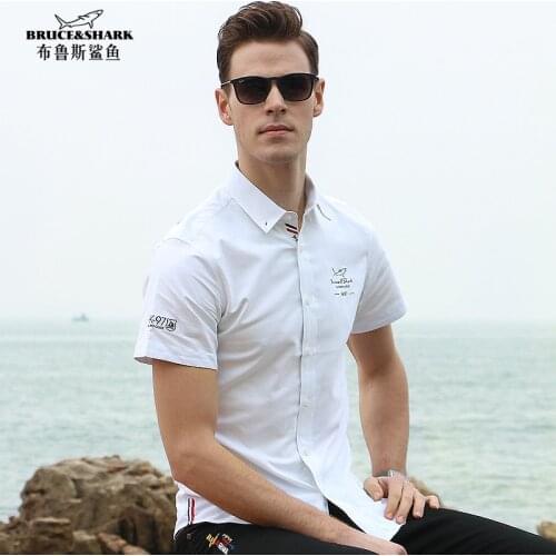 2021 summer new mens short-sleeve shirt male Bruce Shark tide brand loose Oxford cotton mens shirts Super Quality big size 3xl