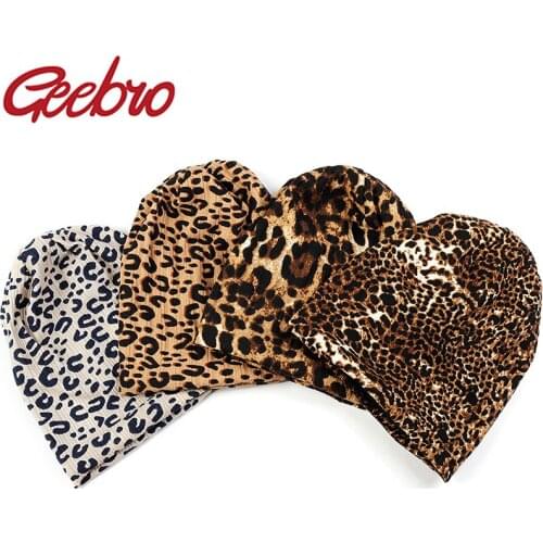 Geebro Women Autumn Winter Hat Warm Fashion Slouch Beanies For Lady Cotton Dot Leopard Print Brand Hats Adult Gorros