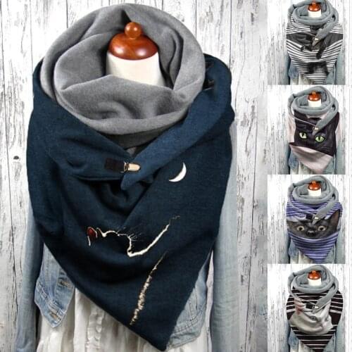 Fashion Winter Women Print Button Soft Wrap Casual Warm Scarves Shawls Bufanda Mujer Womens Winter Scarves
