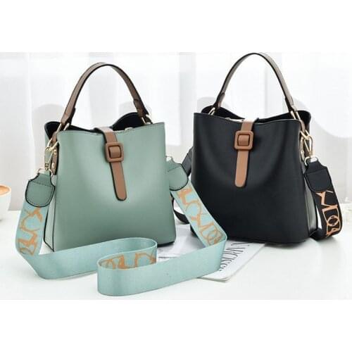 Vintage Designer Handbags Women Bucket Luxury Panelled PU Totes Bags Shoulder Crossbody Messenger Ladies Wide Strap Handbag