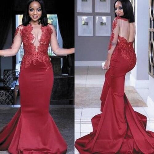 SuperKimJo Vestidos Elegantes Burgundy Evening Dresses Long Lace Applique Mermaid Modest Beaded Sexy Formal Dresses Robe Femme