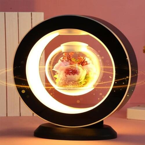 LED Night Light Desk Lamps Rose Magnetic Levitation Immortal Flower For Home Decor Creativity Valentines Day Gift Table Lamp