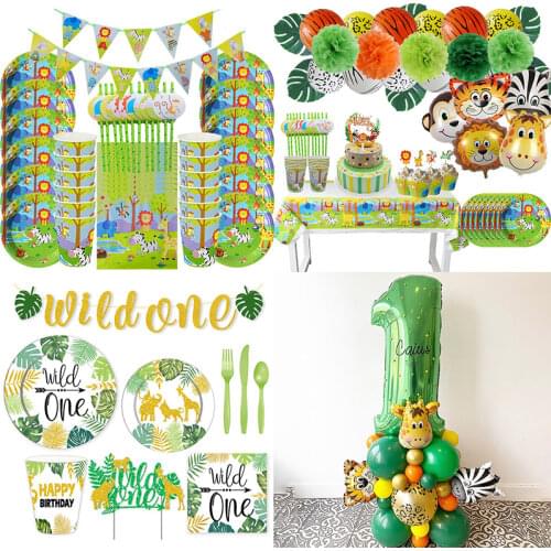 Wild One Birthday Party Balloons Jungle Decoration Safari Forest Decoration Kids First 1st Birthday Safari Jungle Party Supplies