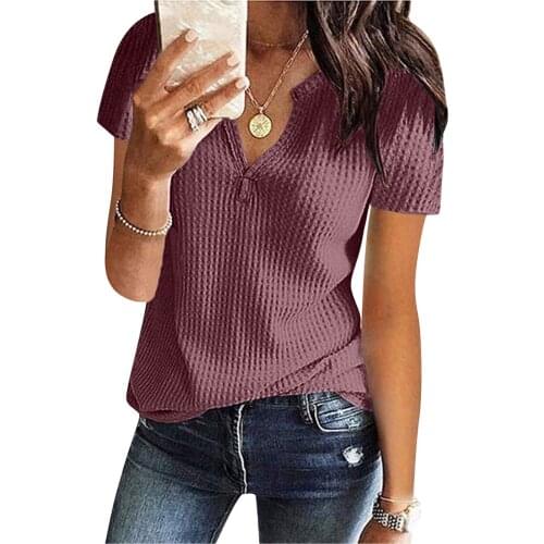 Womens Summer Fashion Knit Short Sleeve Tunic Top V-neck Loose Shirt Streetwear Women Casual Top Clothing T-shirt Футболка